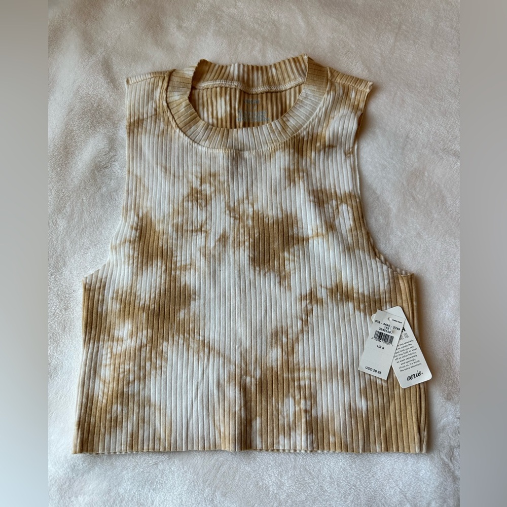 Aerie  Brown and White Ribbed Women's Crop Top size Small
